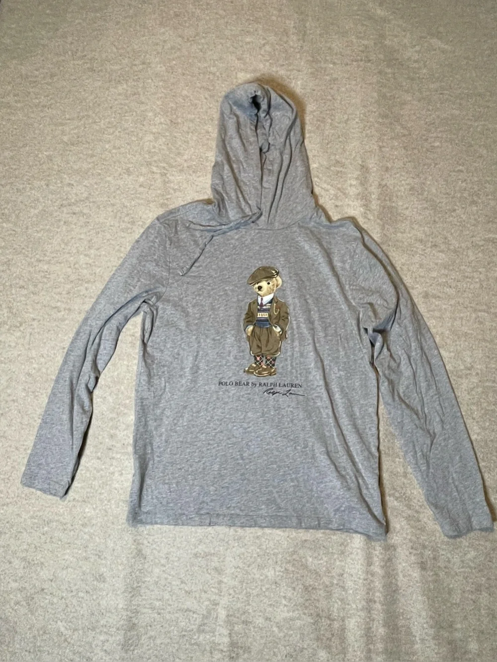 POLO RALPH LAUREN Men's Polo Bear Jersey Hooded T-Shirt L/S Gray Size small